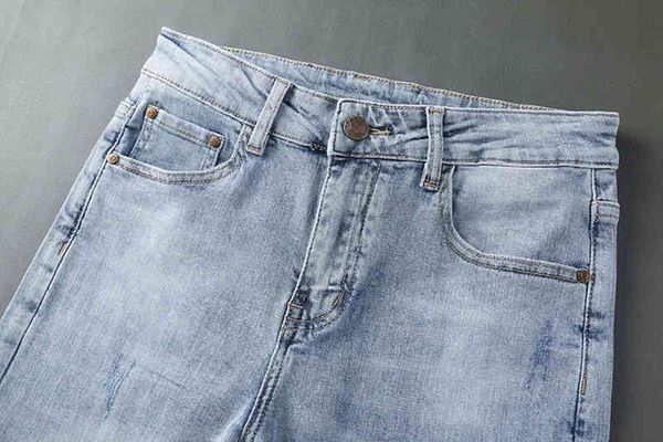 

men's jeans summer mens designer smoky gray stripe thin style jean fashion men pants slim-leg motorcycle biker causal hip hop us size 2, Blue