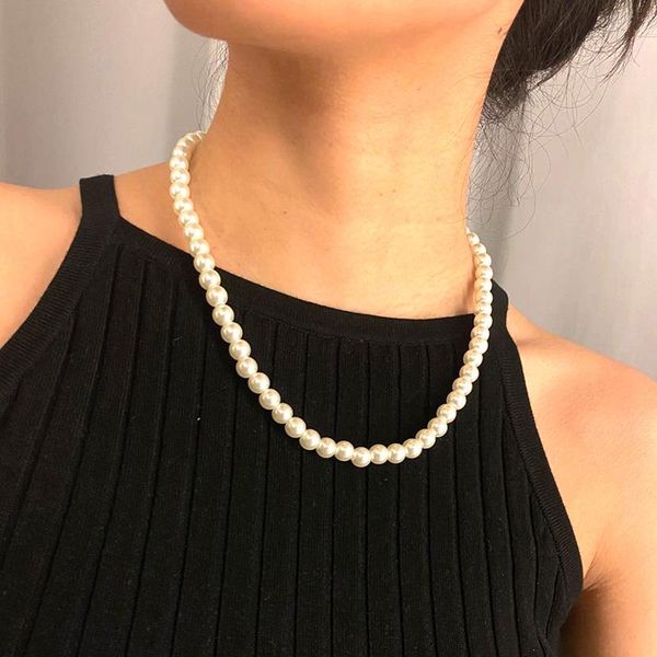 

chokers fltmrh fashion women jewelry beads chain romantic choker necklace simulated pearl crystal classic accessories, Golden;silver