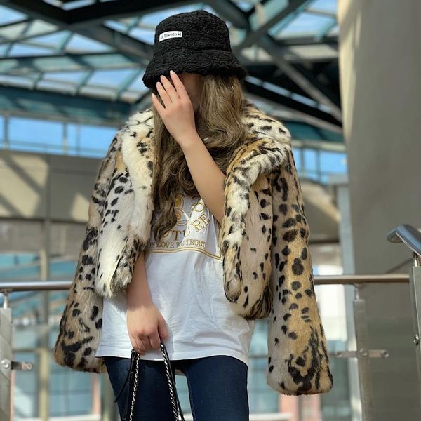 

women's fur & faux 2021 winter women real rex short coatsÂ fashion long leopard overcoat simple warm ladies outerwear luxurious stree, Black