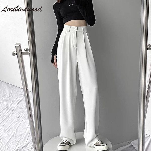 

women's pants & capris white wide leg pant women spring fashion solid trousers black plus size streetwear loose casual for, Black;white
