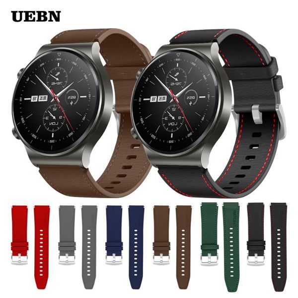 

watch bands uebn official style leather band for huawei gt 2 pro strap watchband gt2 wristband replace bracelet, Black;brown