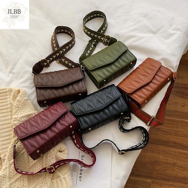 

fashion embroidery thread small flap bag women wide strap shoulder bags luxury leather women handbags 2021 female messenger bag