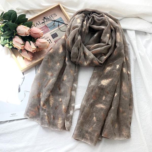 

scarves 2021 fashion elegant noble bronzing feather versatile shade scarf female, Blue;gray