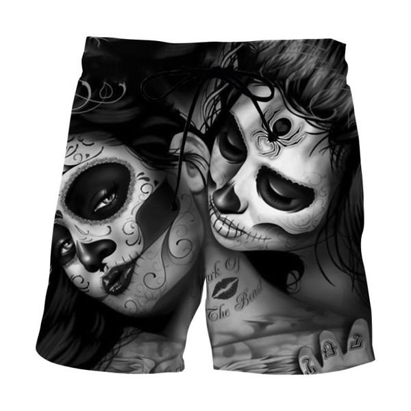 

men's shorts black skull 3d printing summer beach fashion casual 2021 men and women same quick-drying swimsuit, White;black