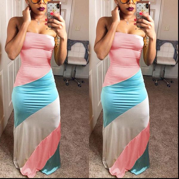 

women summer maxi dress 2021 fashion boho strap dress hit the color beach sundress long dresses plus size ws8924e, Black;gray