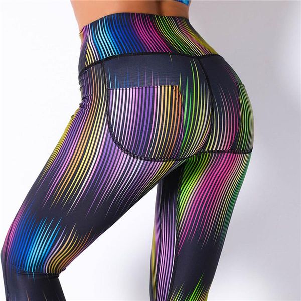 

women's leggings rooftrellen 25%spandex printed striped fitness high waist sports pants for women workout training, Black