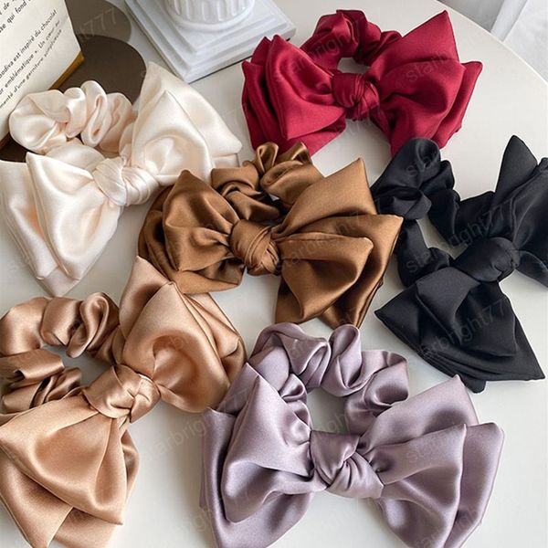 

2021 retro hair tie elastic head rope for woman three layer bow knot chiffion fabric sweet temperament hair tie hair accessories, Slivery;white