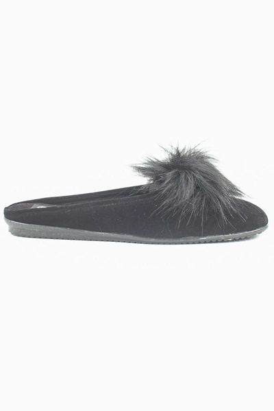 

slippers above furry pompom detail lady, Black