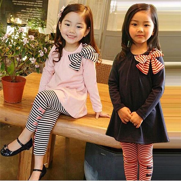 

girls clothes children clothing set long sleeve bow shirts leggings spring autumn 3 4 5 6 7 8 year kids, White