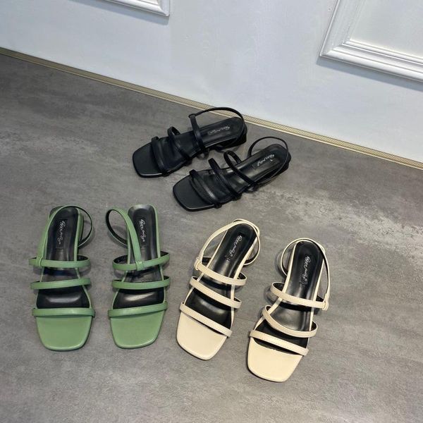 

comfort shoes for women luxury sandals summer heels square toe suit female beige all-match med mid-calf strap low fashion girls, Black