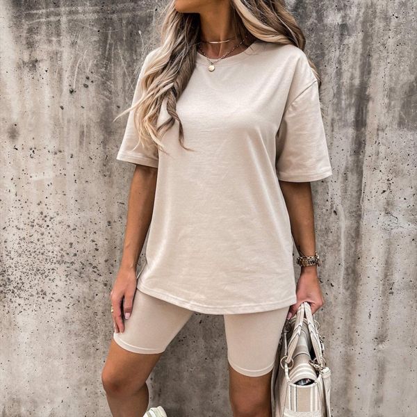 

casual solid outfits two womens tracksuits piece suit t shirt shorts home loose sports fashion leisure bicycle summer, Gray