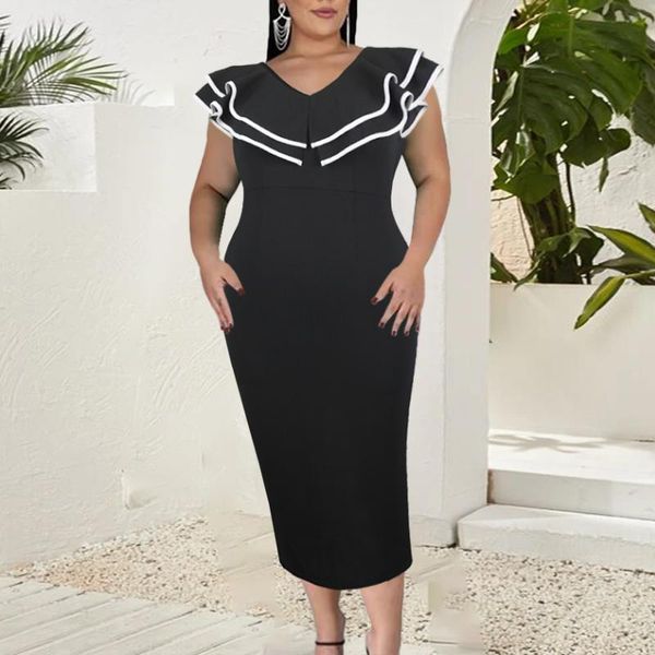 

casual dresses classy women vintage dress big size 4xl 5xl black sleeveless midi summer slim fit large party event outfit 2021, Black;gray