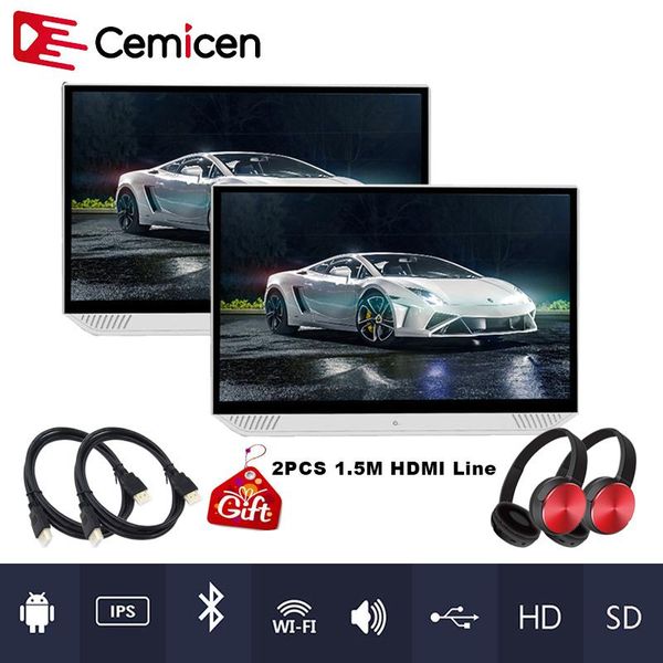 

car video 2pcs 13.3 inch android 6.0 headrest monitor 1080p hd touch screen wifi bluetooth fm hdmi usb sd ultra-thin mp5 player