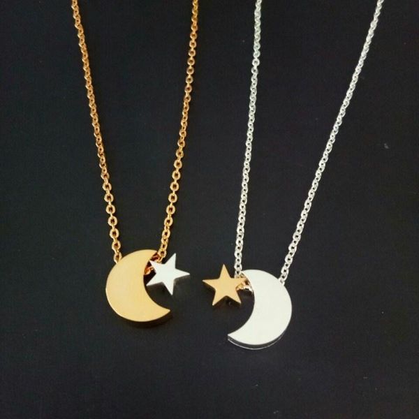 

crescent moon star necklace pendant charm women boho jewelry choker statement r necklace maxi collares friend gifts bff, Silver