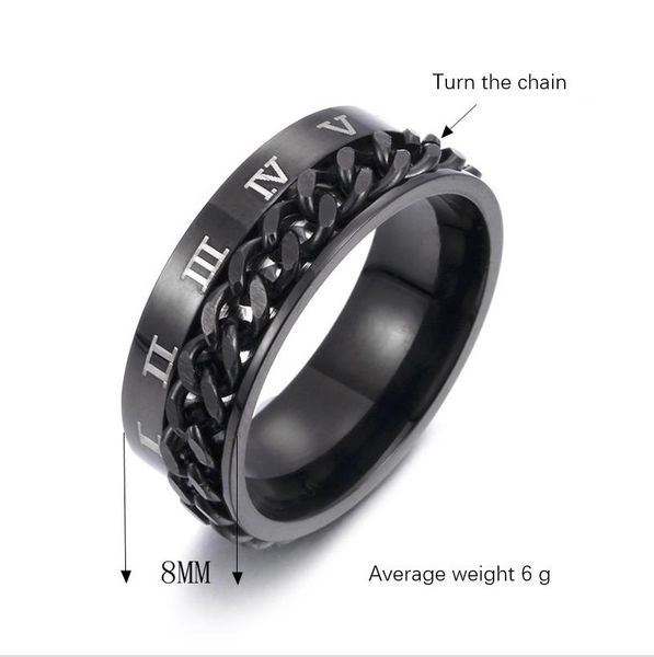 

personalized roman digital titanium steel ring, rotary link and rope chain fi, Silver