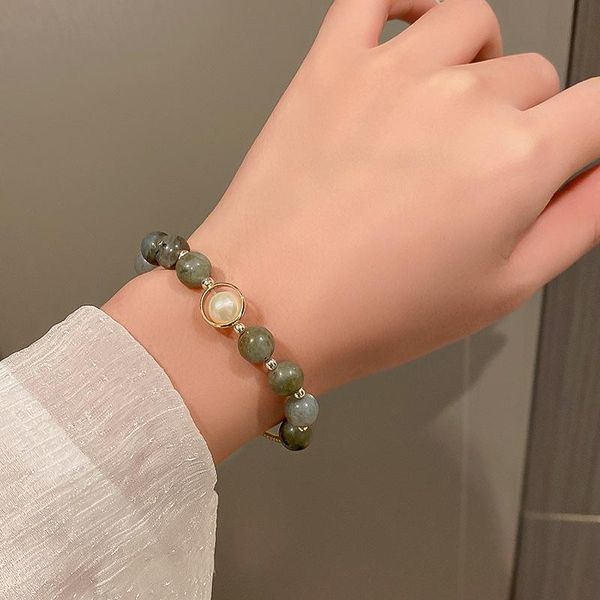 

link, chain baroque vintage pearl moonstone beaded bracelet real gold plated wild fashion bracelets for women korean jewelry, Black