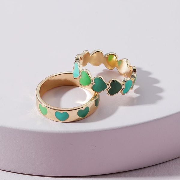 

wedding rings 2pcs love heart flower round for women men lovers colorful couple cute jewelry engagement party bride gifts, Slivery;golden