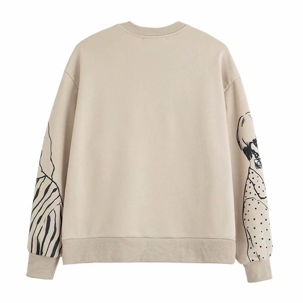 

women sweatshirts beautiful girls printed long sleeves o-neck chic lady fashion casual woman pullover hoodie, Black