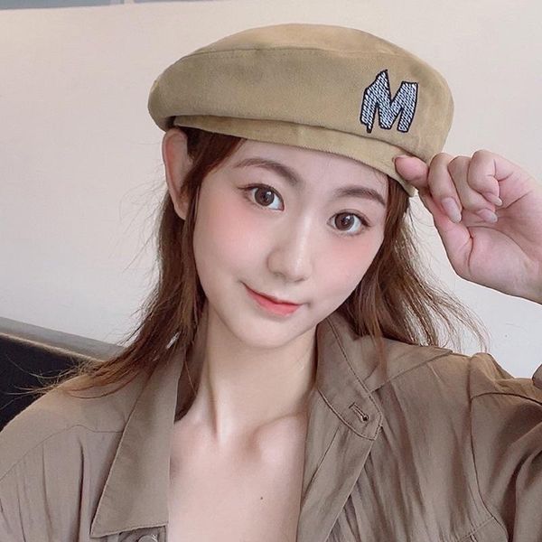 

berets sparsil autumn beret women embroidery letter cap cotton female british retro painter hats winter flat bonnet hat, Blue;gray