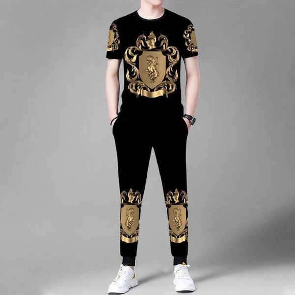 

men's tracksuits summer men t-shirts, leisure shirt suits chinese wind thin personalized can't suit the ball do not fade, Gray