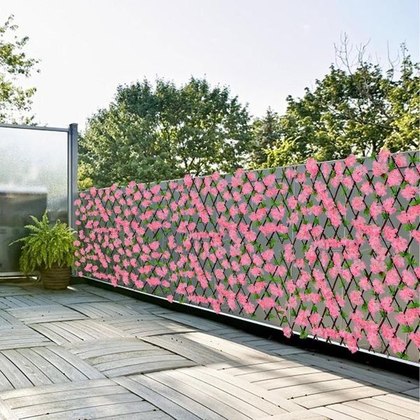 

fencing, trellis & gates garden retractable fence willow wooden hedge with artificial flower leaves expanding privacy screen decoration
