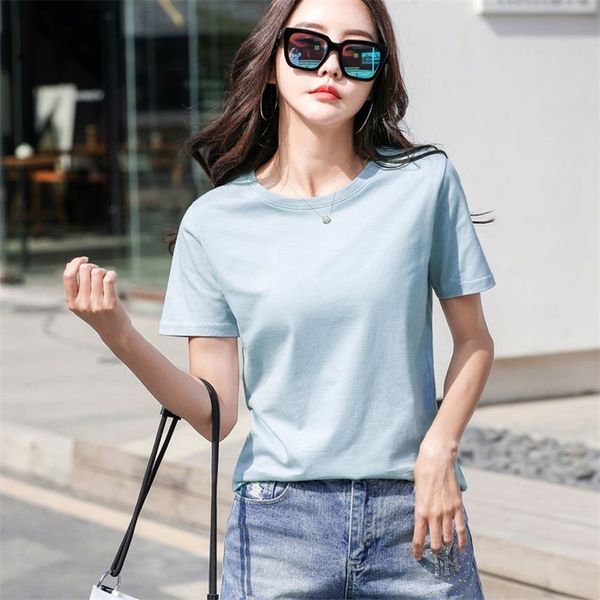 GIGOGOU 98% Baumwolle Frauen T-shirt S-3XL Solide O Neck T-shirt Sommer Kurzarm Chic Mädchen T-shirt Schwarz Weiß T-shirts top 210315