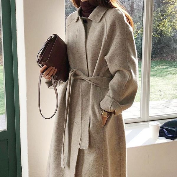 

women's wool & blends 100% coat female winter autumn long woman parkas korean style fashiom jacket women's outwear 2021 manteau fe, Black