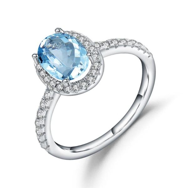 

cluster rings gem's ballet 1.57ct oval natural sky blue z pure 925 sterling silver gemstone simple for women wedding fine jewelry, Golden;silver