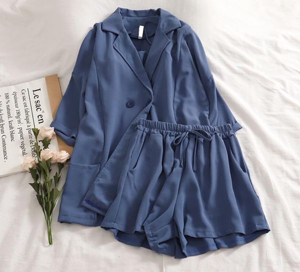 

chic vest +jacket +simple pure color elastic waist shorts three-piece suit 3 piece outfits for women summer clothes, Gray
