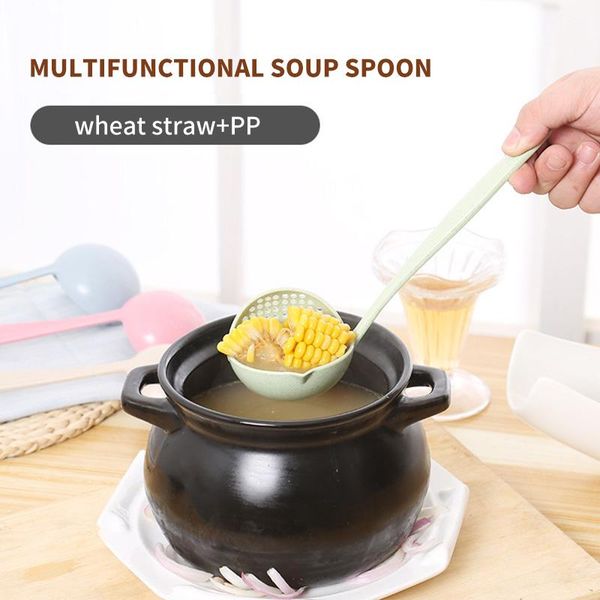 

spoons kitchen wheat straw colander eco-friendly tableware pot dual-use soup spoon long handle