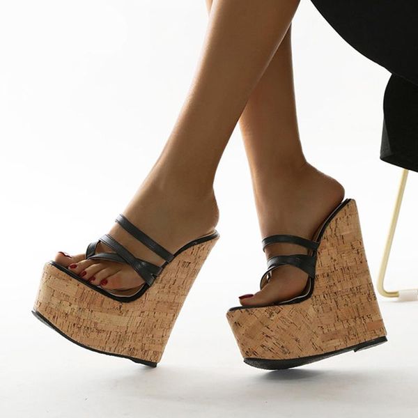 

2021 new super high heels 18cm platform wedges slippers narrow band shoes women sandals mules summer slippers black 35-42