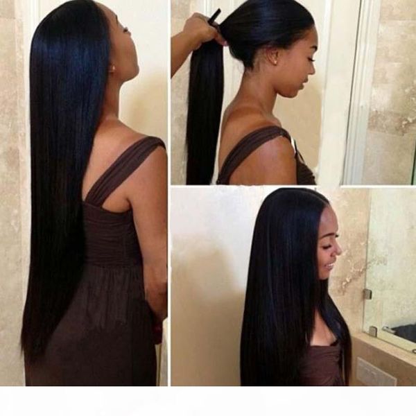 

virgin brazilian yaki straight lace wig natural hairline full lace human hair wigs glueless lace front wig for black women, Black;brown