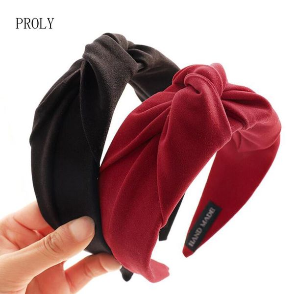 

hair accessories proly fashion women headband wide side autumn spring turban solid center knot hairband casual wholesale