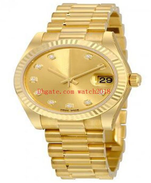 

luxury women's watches mechanical 278278 31mm calendar gold stainless steel bracelet diamond dial automatic ladies wristwatches origina, Slivery;brown