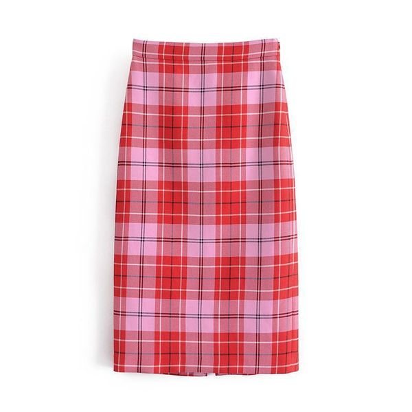 

skirts spring summer red plaid pencil basic elegant high waist bottoms mid-calf long skirt for ladies 2021, Black