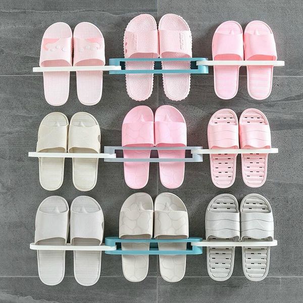 

clothing & wardrobe storage foldable 3in1 wall-mounted slippers rack bathroom non-perforated shelf shoe hanger