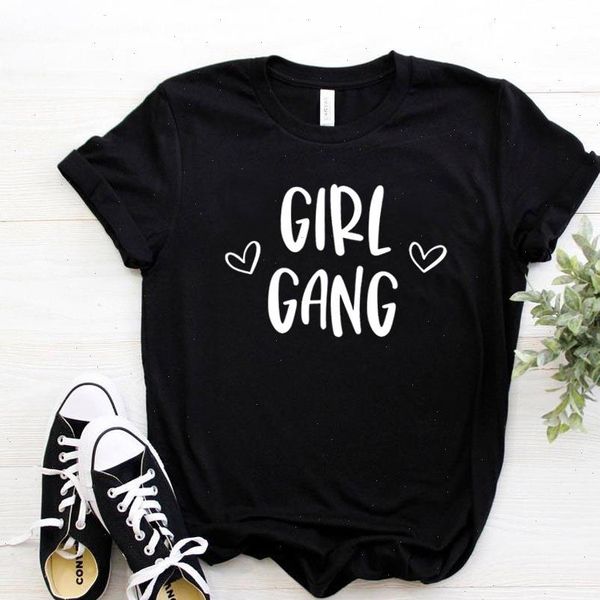 

women t shirt girl gang heart print tshirt women short sleeve o neck loose t shirt ladies causal tee shirt clothes, White