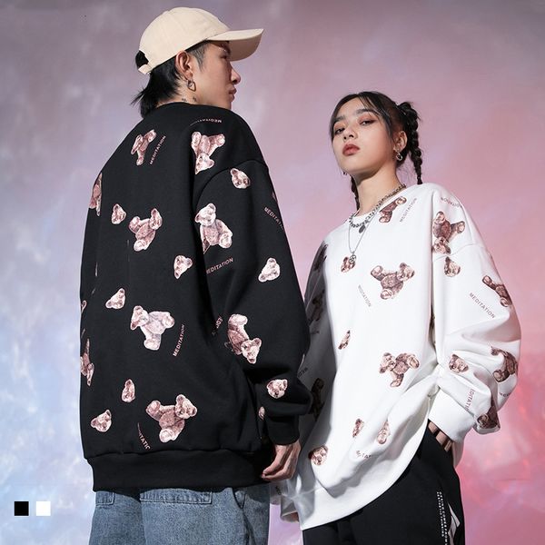 

2021 men hoodie streetwear sweatshirt harajuku hip hop oversize o-neck 100% cotton autumn new teddy bear male couple hoodies yvy1, Black