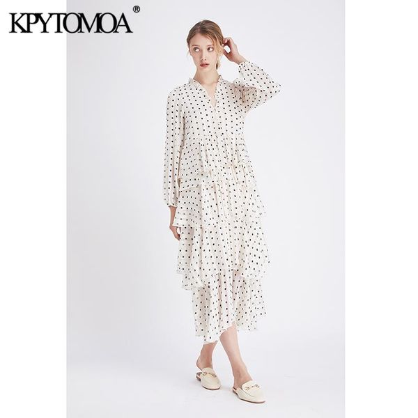 

vintage sweet polka dot print ruffled maxi dress women 2021 fashion v neck long sleeve female dresses party chic vestidos mujer, Black;gray