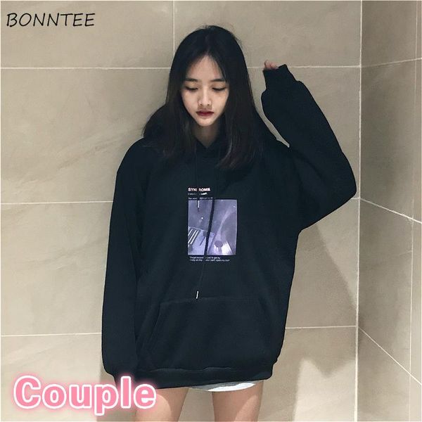 

women's hoodies & sweatshirts women couple plus size fashion printed thickening hooded womens all-match leisure korean spring street g, Black
