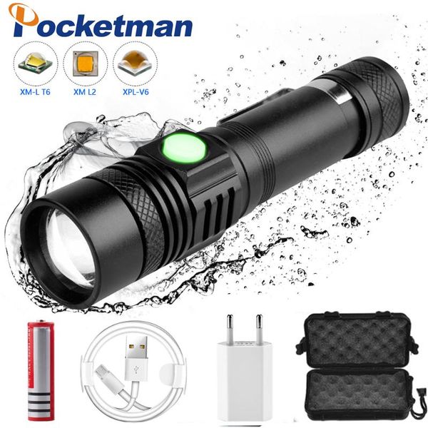 

5000lm super bright led usb linterna led torch t6/l2/v6 power tips zoomable bicycle light 18650 rechargeable