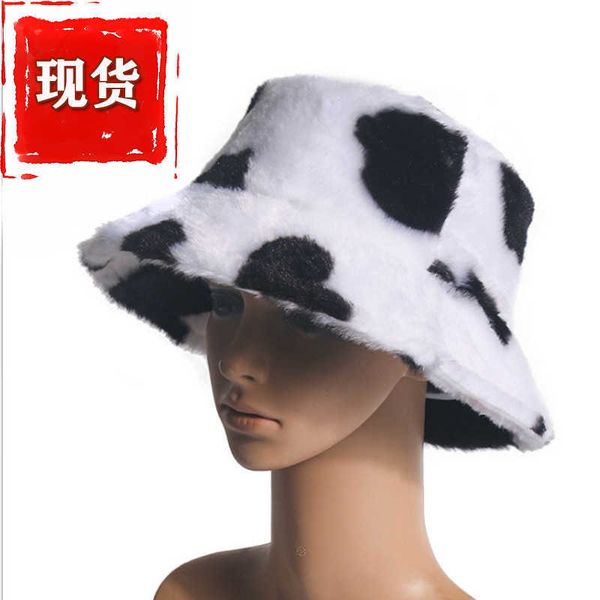 

autumn and winter warm hat korean cow pattern psh fisherman hat women's fashion versatile basin imitation rabbit hair, Blue;gray