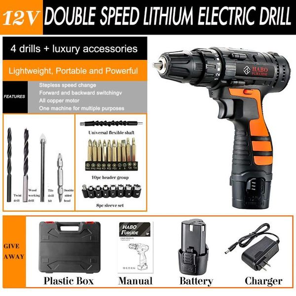 

professiona electric drills 24v 2 speed impact cordless drill driver screwdriver with bits set 2pcs lithium ion batteries multifunction powe