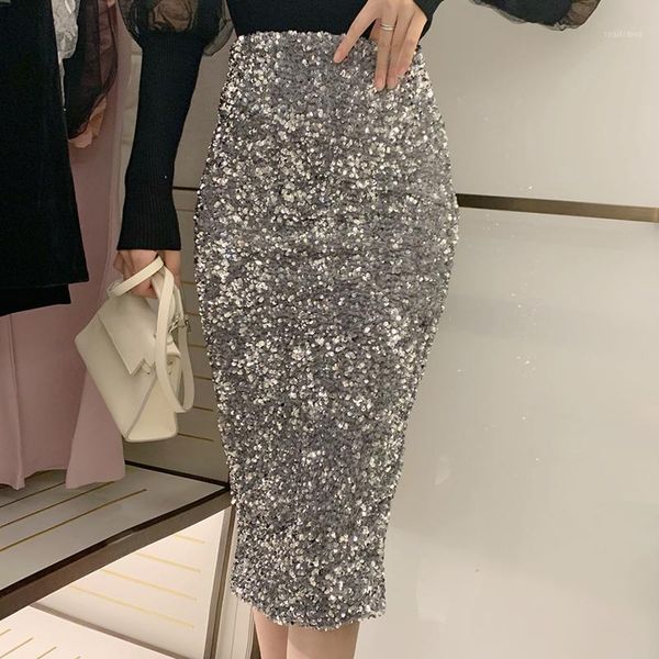 

est 2021 baroque designer skirt women's glitter sequined skirts, Black