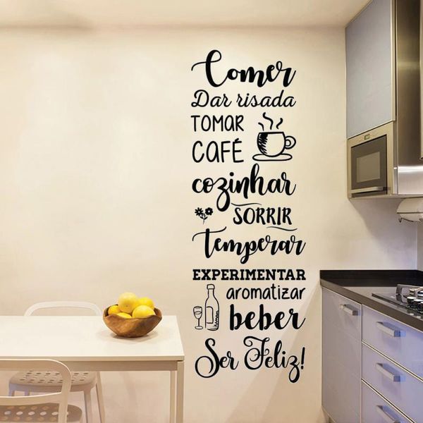 

wall stickers comer dar risada tomar cafÃ© cozinhar portuguese quotes mural for kitchen home decor decals poster ru2216