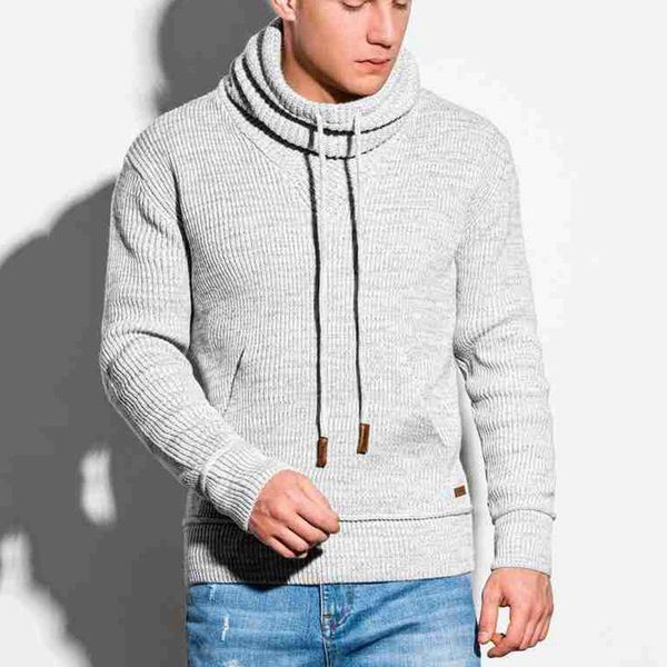 

men's sweaters men casual long sleeve drawstring streetwear autumn winter fashion slim knitted solid warm turtleneck pullover, White;black