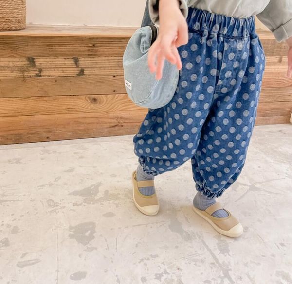 

jeans 2021 arrival girls boys denim dots long pants autumn fashion kids jean 1-7 years wd69, Blue