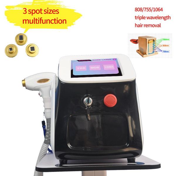 

professnal painless permanent diode laser hair removal 3 wavelength 755nm 808nm 1064nm, Black
