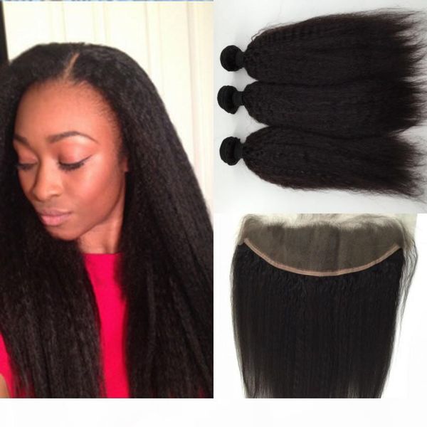 

brazilian hair interlovehair kinky straight 13"*4" closure with 3 bundles unprocessed human remy hair extension, Black