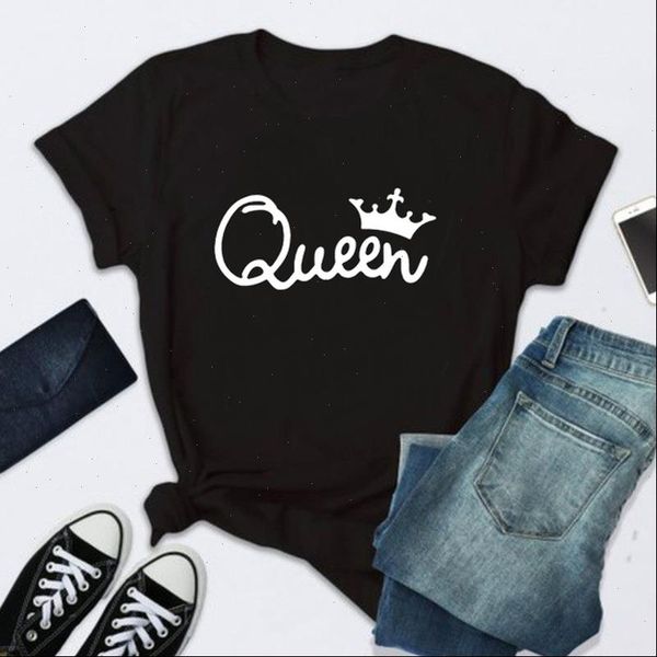 

queen letter print t shirt women short sleeve o neck loose tshirt summer girls ladies tee shirt clothes camisetas mujer, White